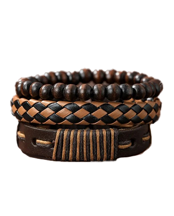 Lot de 3 bracelets tressés en cuir PU pour hommes