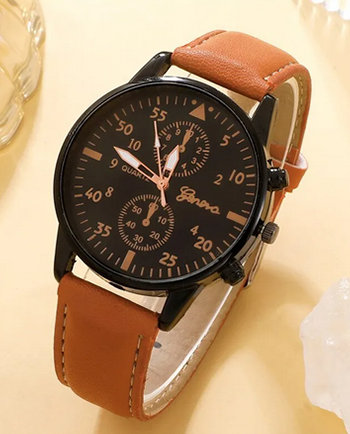 Montre-bracelet à quartz en Similicuir marron pour homme